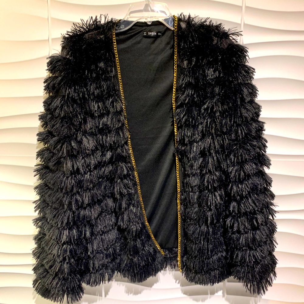 *New* Black Fluffy Chain detail Coat